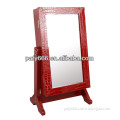Leather jewelry mirror cabinet RED